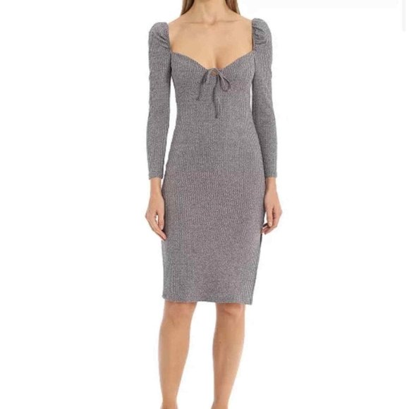 Avec Les Filles Rib Knit Prairie Dress - Size L - NEW - GREY - Picture 2 of 3